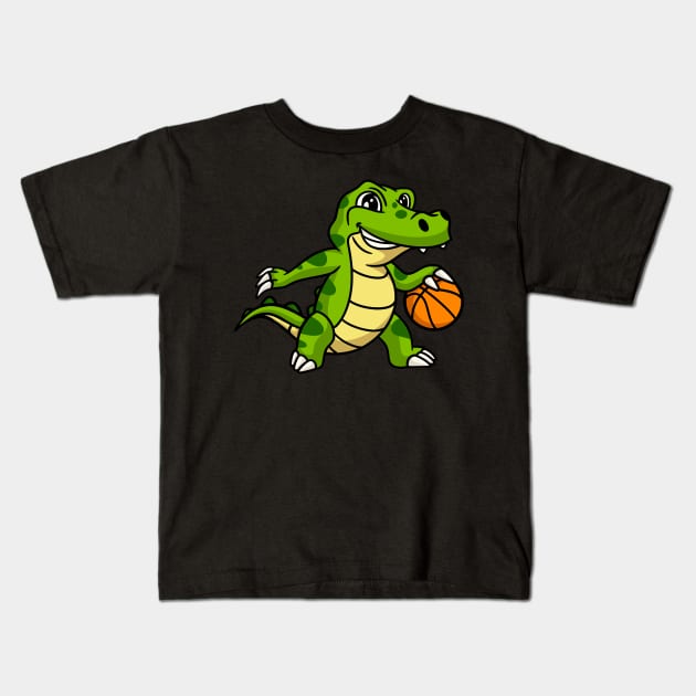 Basketball Crocodile Cartoon Animals Kids Gift Kids T-Shirt by Foxxy Merch